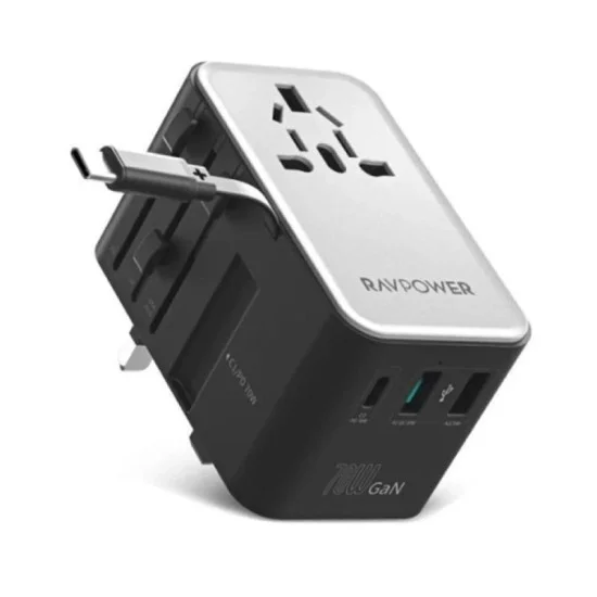 Ravpower Gan Pd70W Travel Charger With Retractable C-C Cable - Black